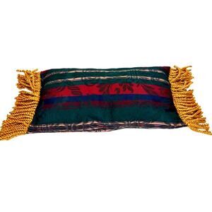 Vintage Rectangle Tapestry Pillow Heavy Gold Fringed Edge Scrolls and Stripes